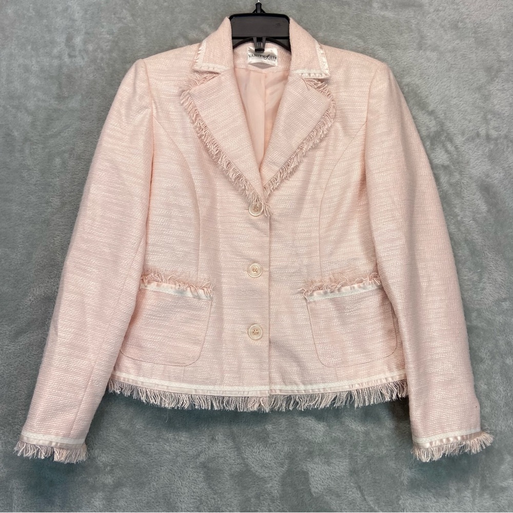 Vintage Vanity Fair Powder Pink Tweed Blazer Fringe Jacket Size 6P